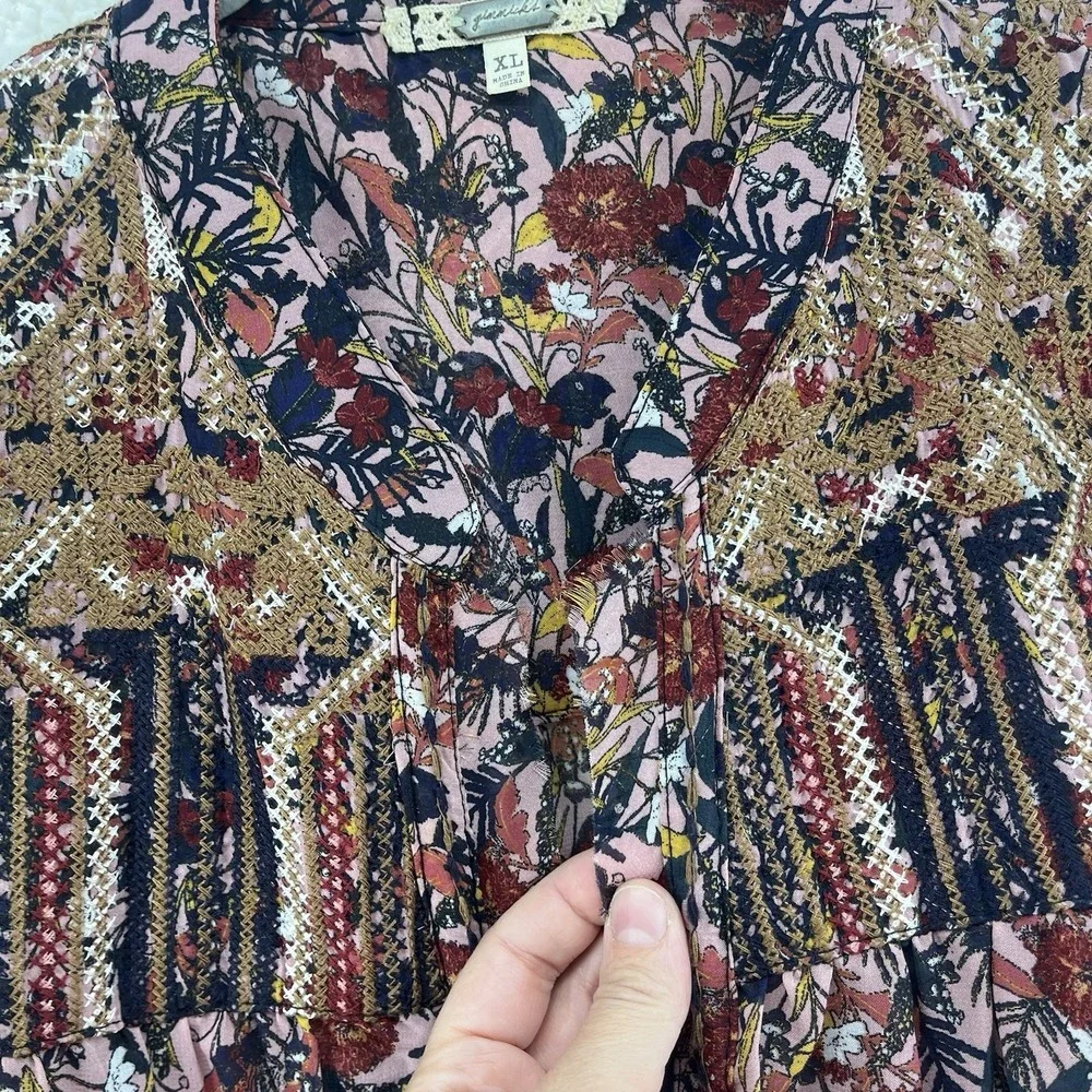 Bohemian Cover Up Size XL Floral Open Front Cardigan Tassel Tie Floral Festival